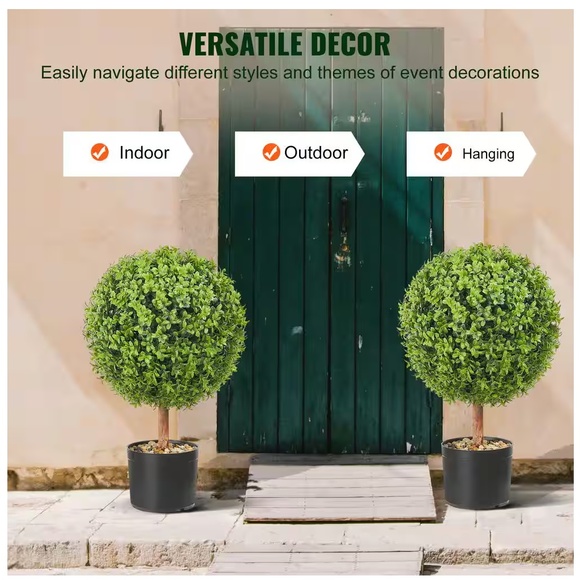 Artificial Topiaries Boxwood Trees 22 in. With Containers Ball-Shape (2- pieces) - Picture 3 of 4